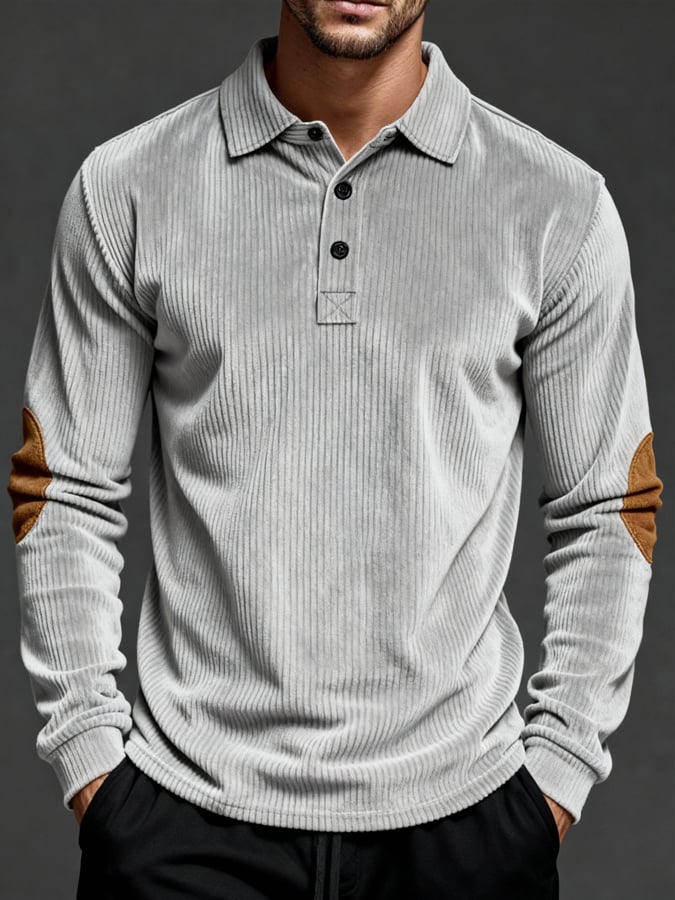 Camisa polo vintage pana casual para exterior de manga larga para hombre