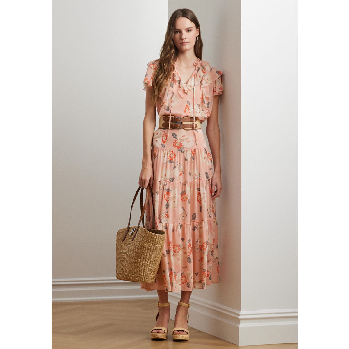 Floral Crinkle Georgette Tiered Skirt - 4