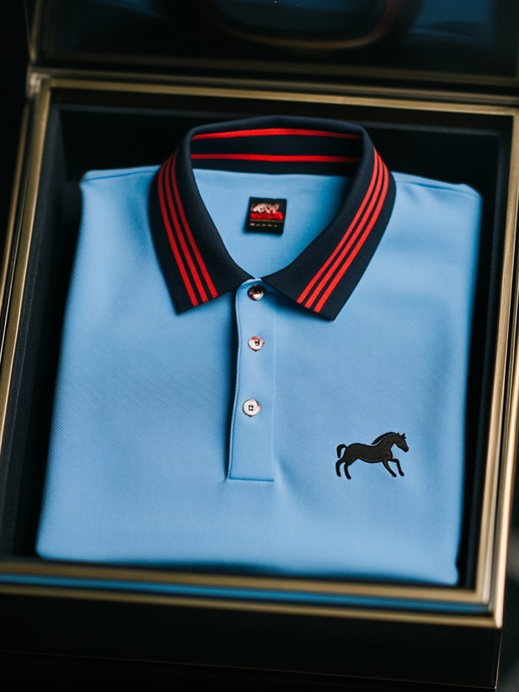 Camisa polo ejecutivo Red a rayas Horse Logo estampado de manga corta para hombre