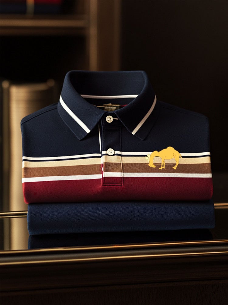 Camisa polo vintage ejecutivo Coconut Tree Logo rayas estampado de manga larga para hombre