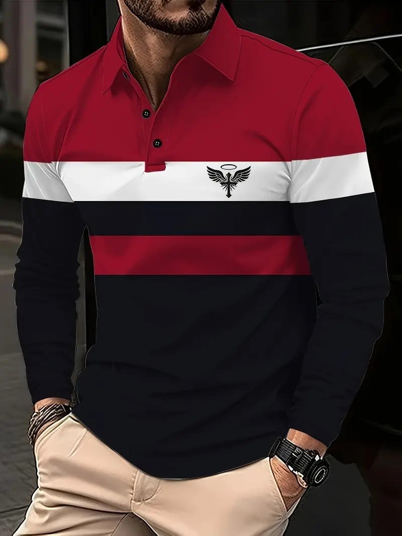 Camisa polo ejecutivo casual a rayas de manga larga para hombre