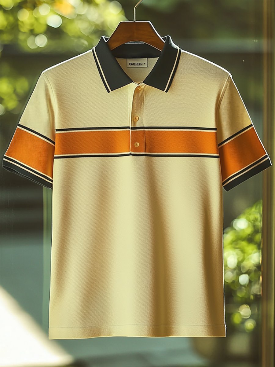 Camisa polo ejecutivo casual rayas estampado Button de manga corta para hombre