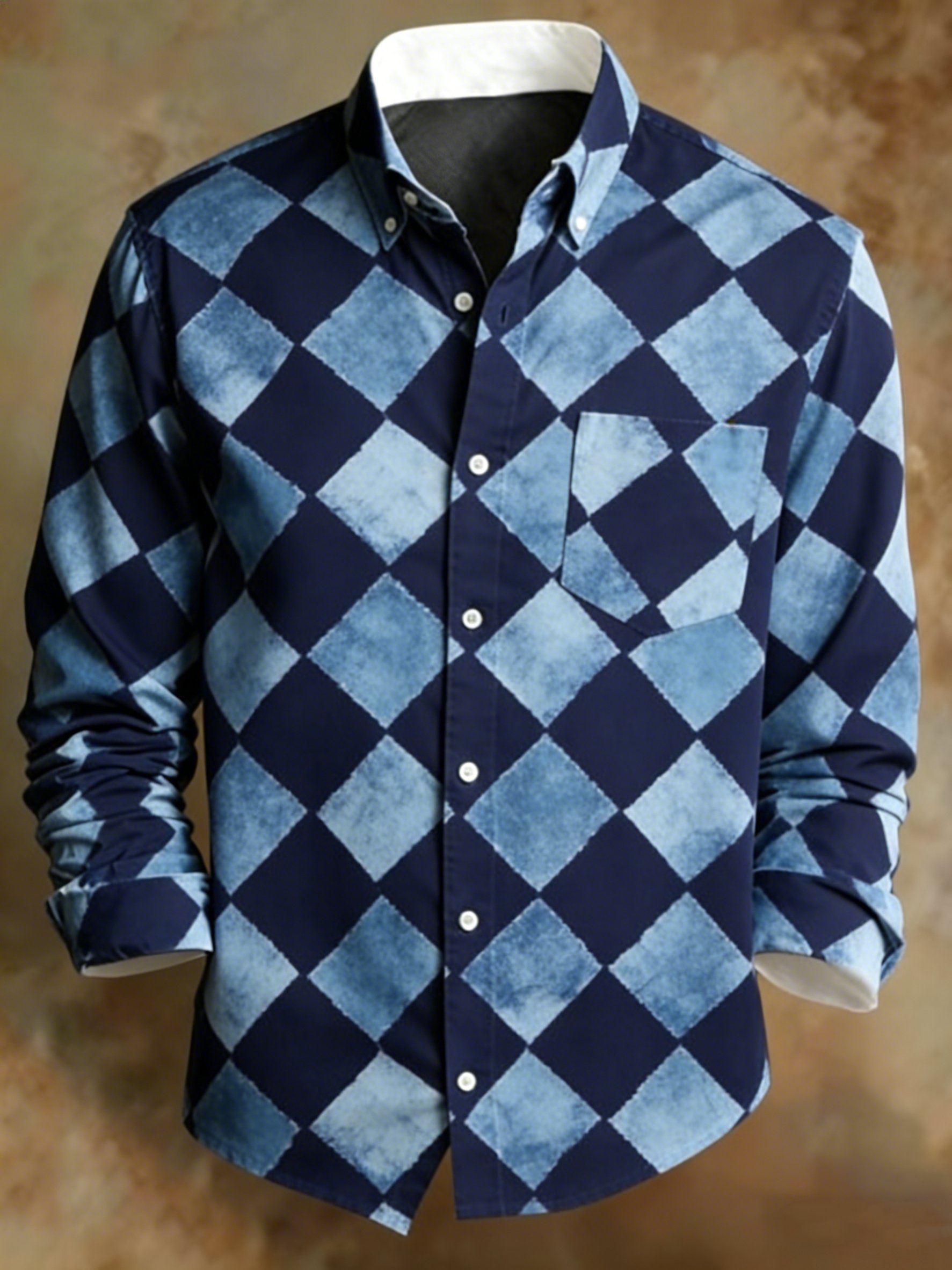 Camisa retro Abstract Art estampado diseño ejecutivo Style para hombre