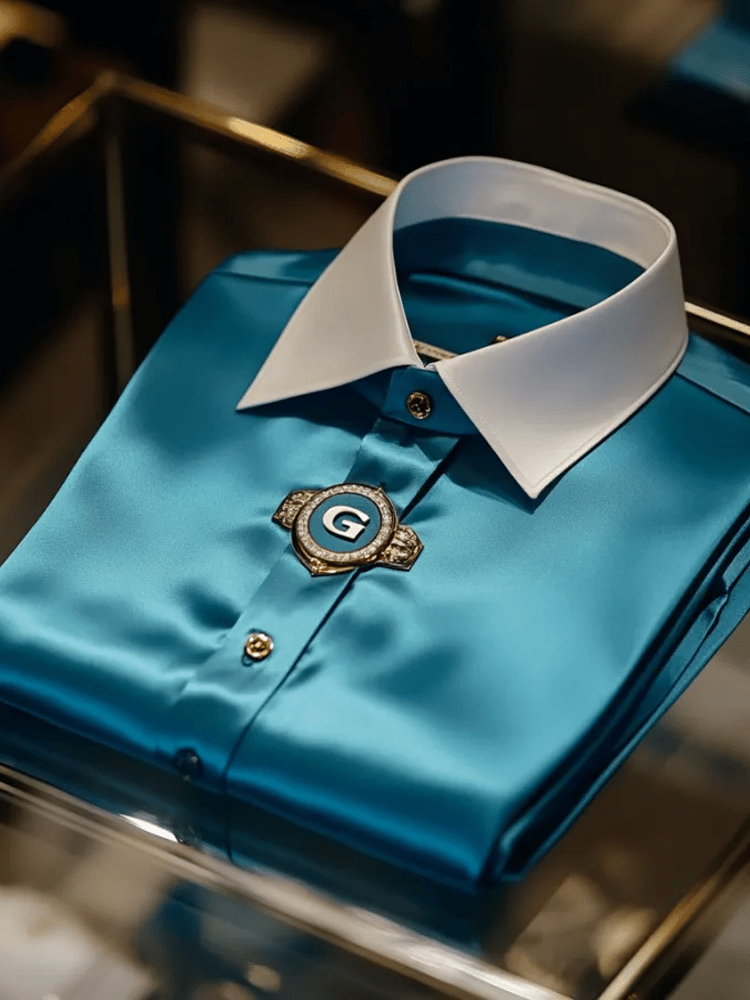 Camisa satén de lujo ejecutivo a rayas de manga larga (without tie, tie clip and brooch)