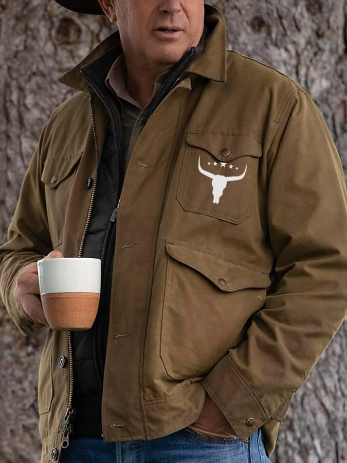 Chaqueta vintage Bull Skull casual para hombre