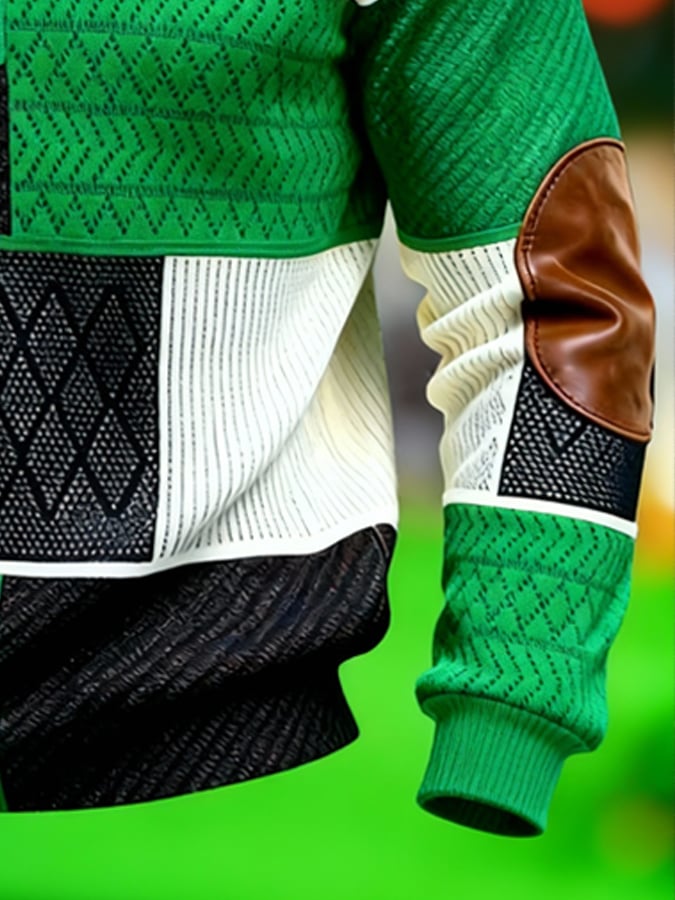 Sudadera (Detachable Shamrock Brooch Included) St. Patrick's Day estampado Color-Block con cierre con gorrasucha para hombre