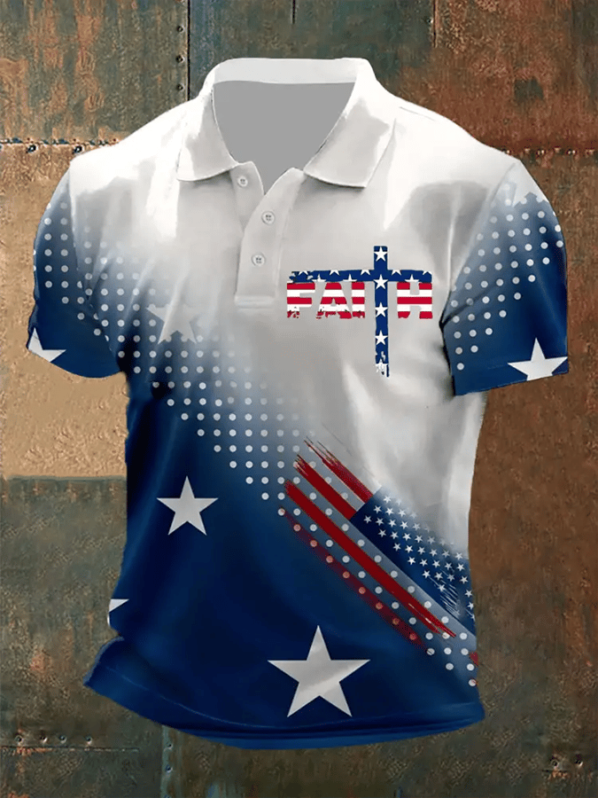 Camiseta Faith Cross America Flag estampado de manga corta POLO para hombre