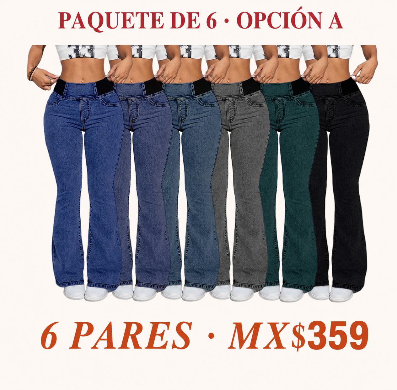 Jeans acampanados de tiro medio con cintura fruncida para mujer · vista 1