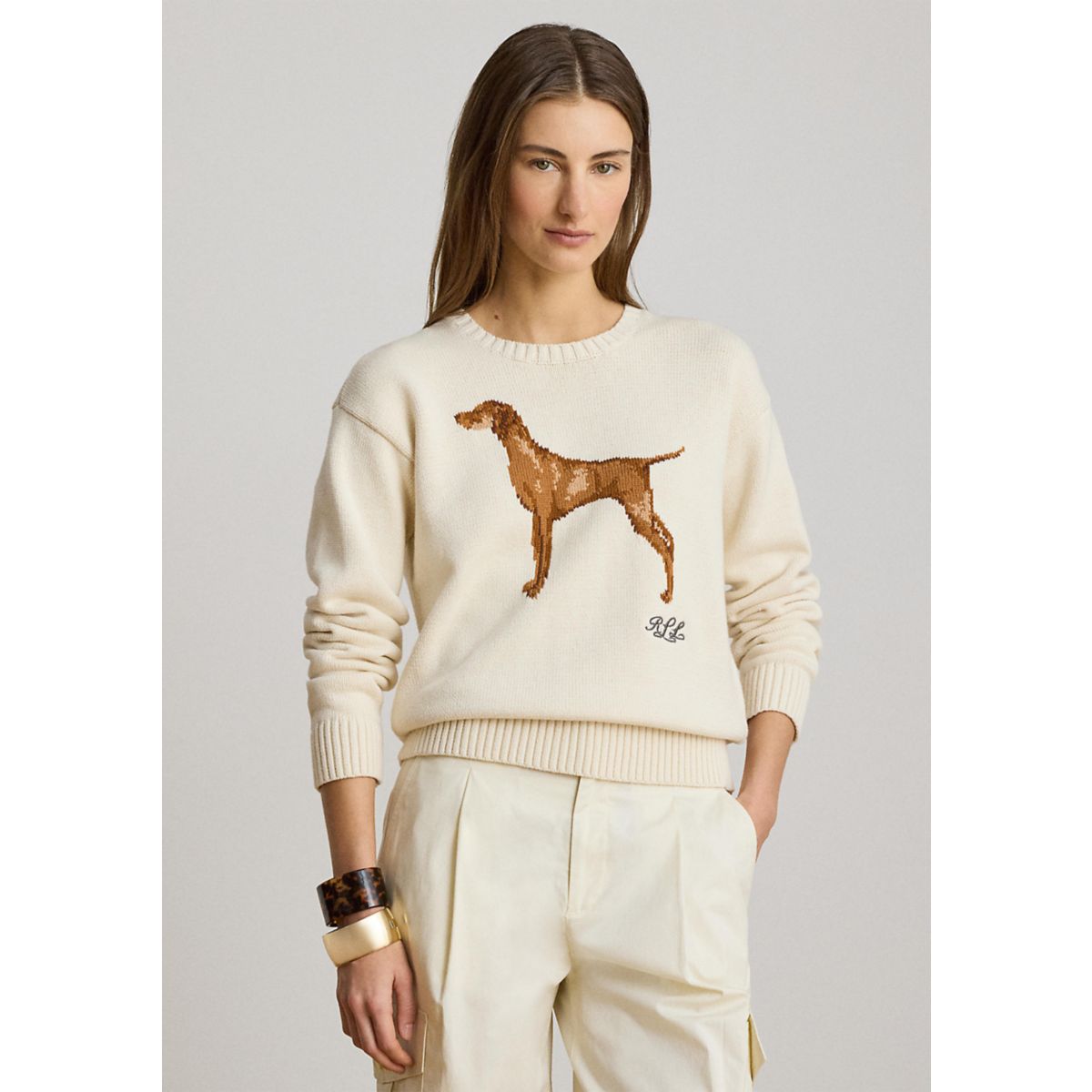 Women's Intarsia-Knit Vizsla Cotton Sweater - 1