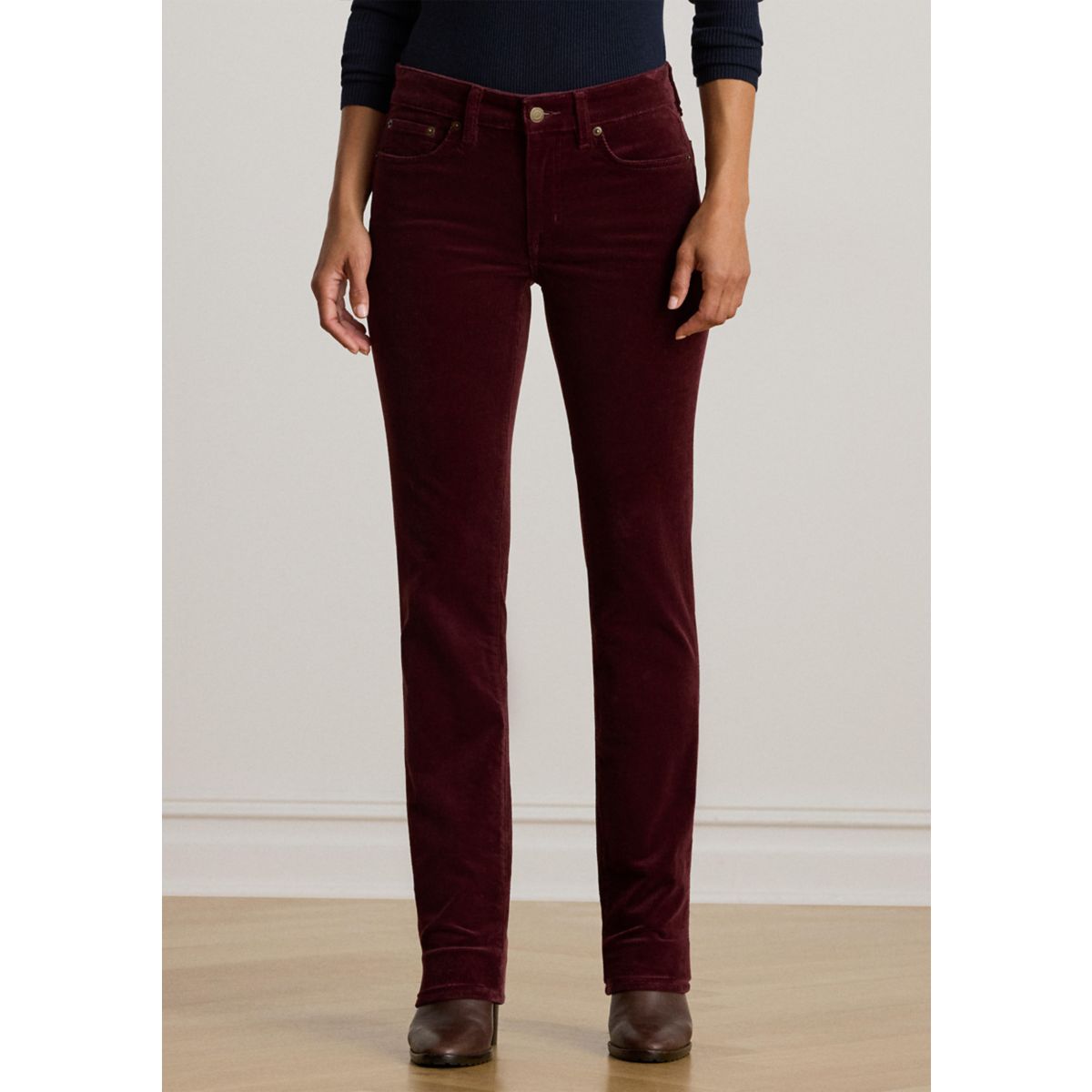 Stretch Corduroy Mid Rise Straight Pants - 8
