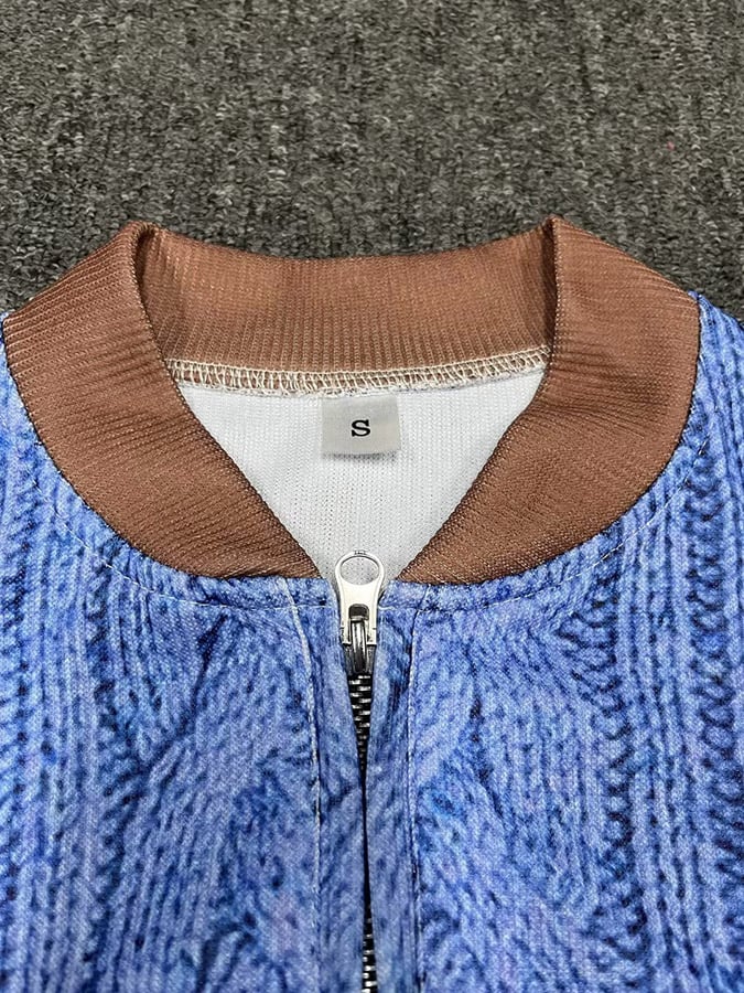 Sudadera retro Letter estampado cierre Neck tejido para hombre