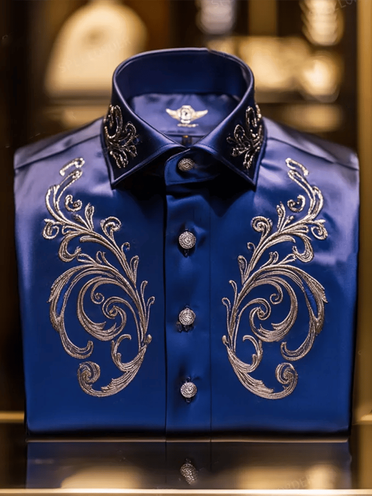 Camisa satén Luxe estampado de manga corta Button para hombre