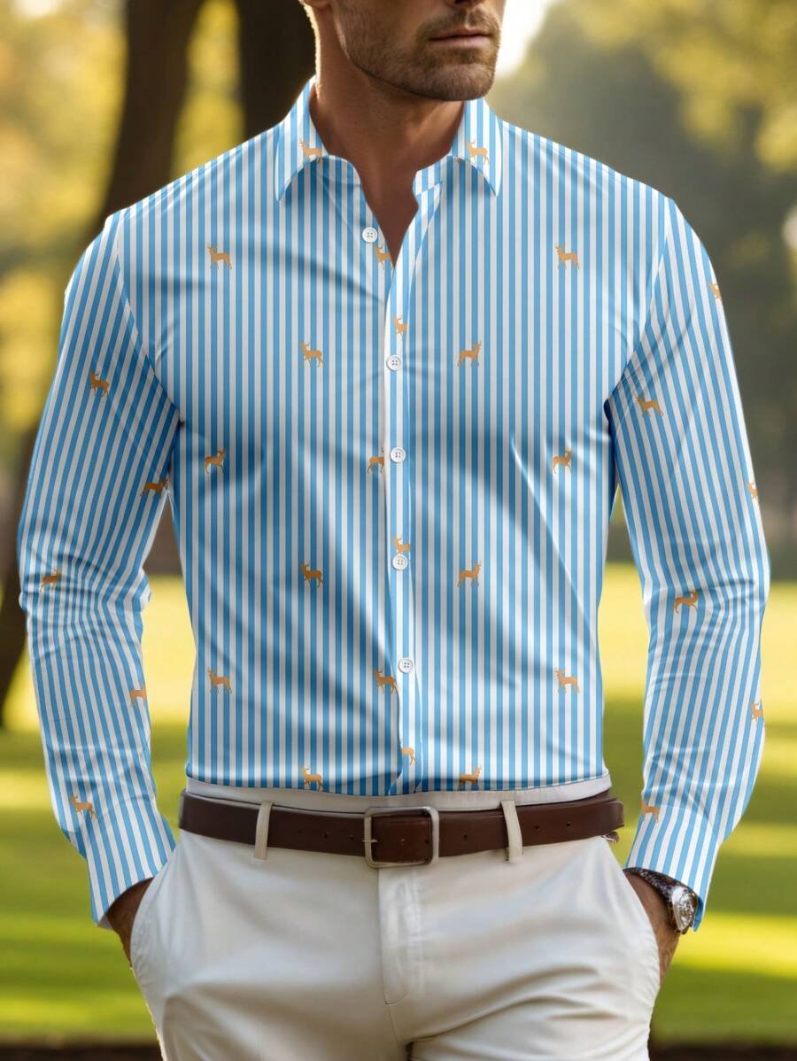 Camisa Street Style ejecutivo casual estampado de manga larga para hombre