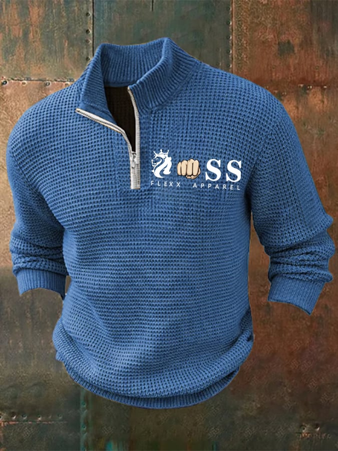 Sudadera retro Letter Design estampado cierre cuello jacquard tejidoted para hombre