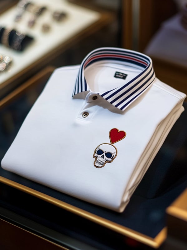 Camisa polo ejecutivo casual Skull estampado con botones para hombre