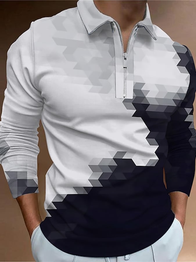 Camisa polo de moda estampado estampado solapa Pullover de manga larga