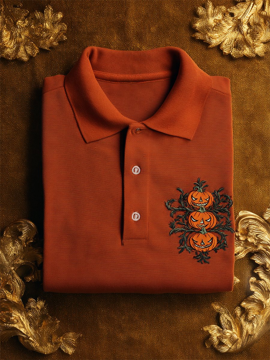Camisa polo casual ejecutivo Halloween Pumpkin Art Button de manga corta para hombre