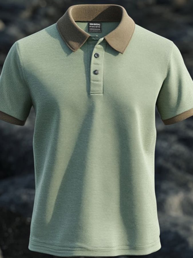 Camisa polo casual clásico Contrast Color de manga corta para hombre