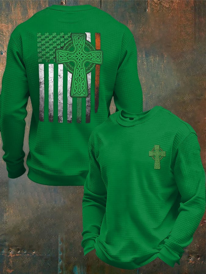 Camiseta casual St. Patrick's Day flag-themed tejido tipo waffle para hombre