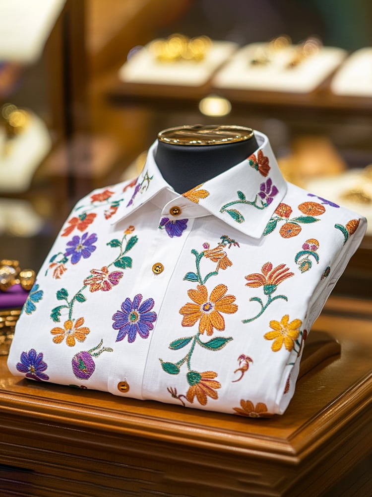 Camisa ejecutivo casual floral solapa de manga corta para hombre
