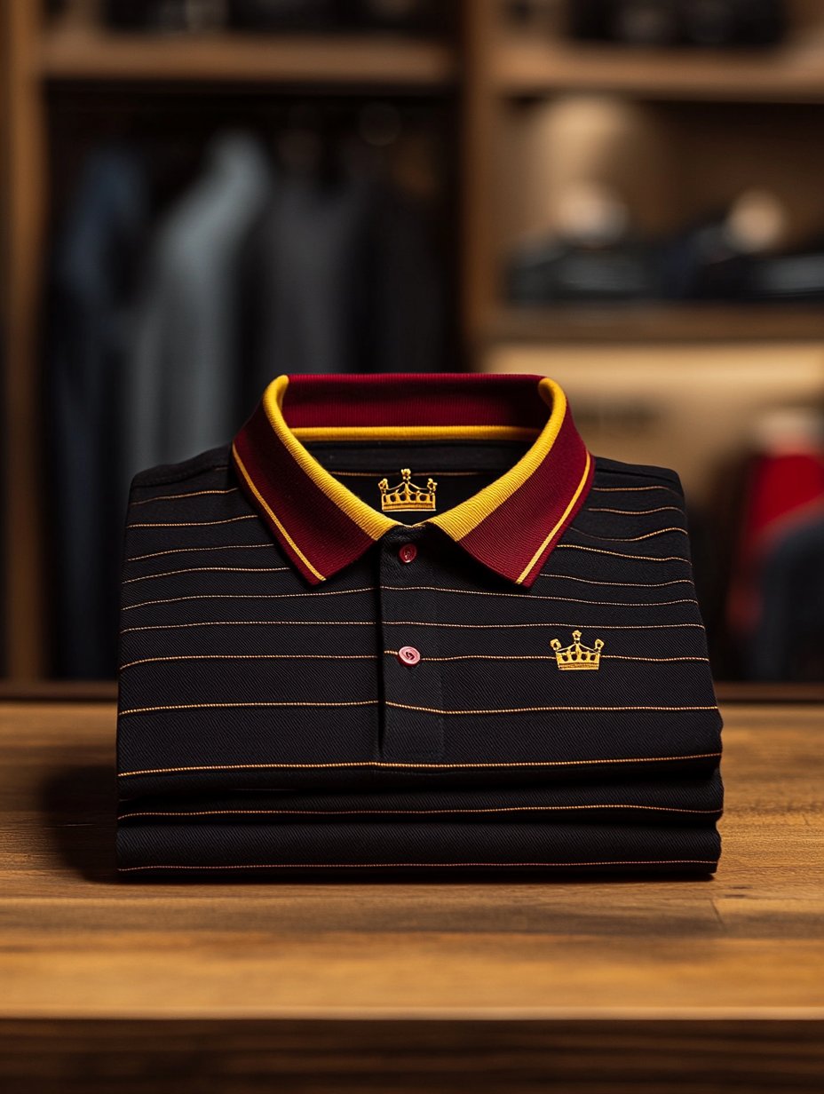 Camisa polo ejecutivo rayas Logo con botones de manga corta para hombre
