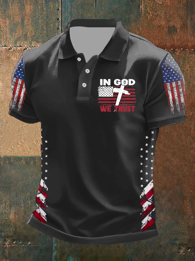 Camisa polo In God We Trust Flag estampado casual para hombre