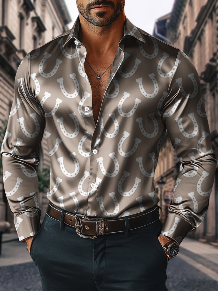 Camisa satén Luxe de manga larga con botones para hombre