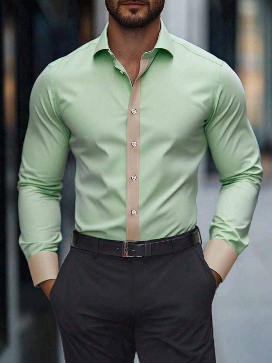 Camisa Street Style ejecutivo casual estampado de manga larga para hombre
