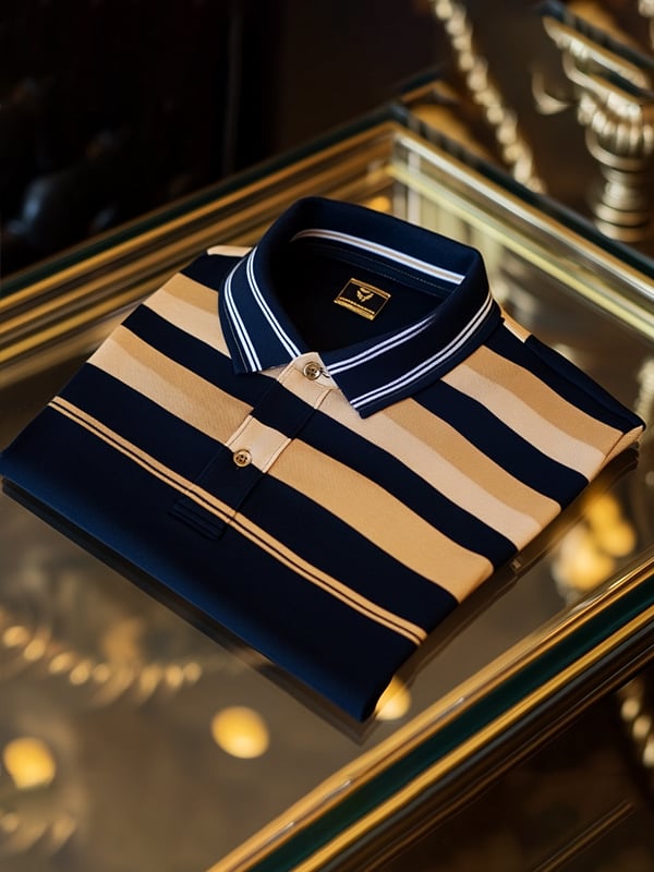 Camisa polo retro ejecutivo rayas estampado de manga larga para hombre