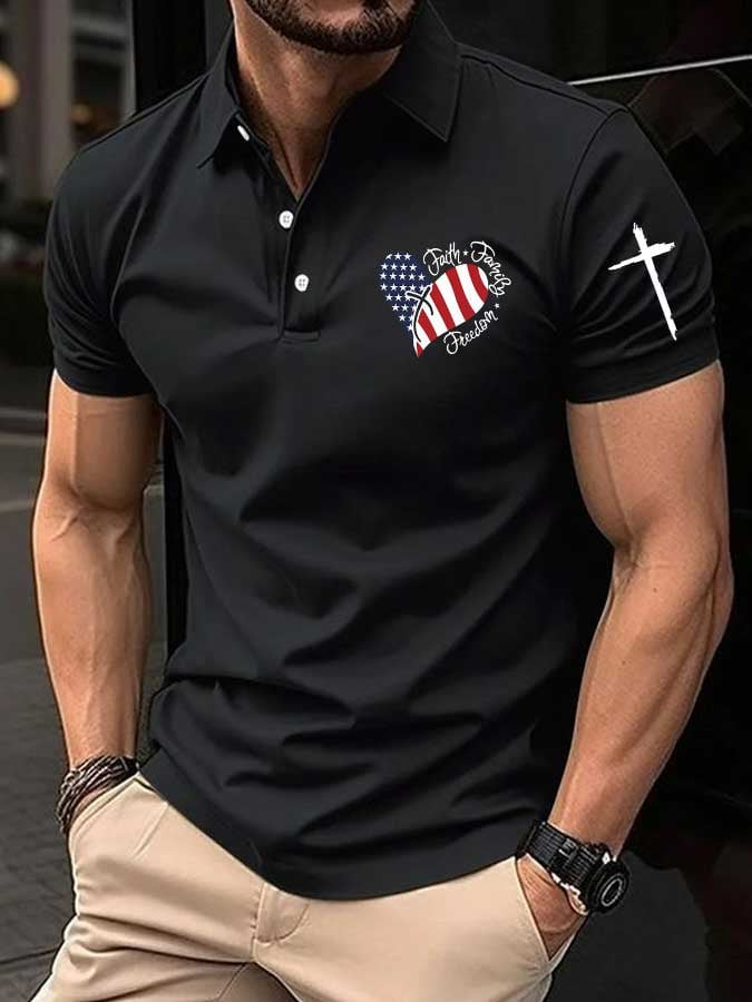 Camisa polo Faith American flag estampado para hombre