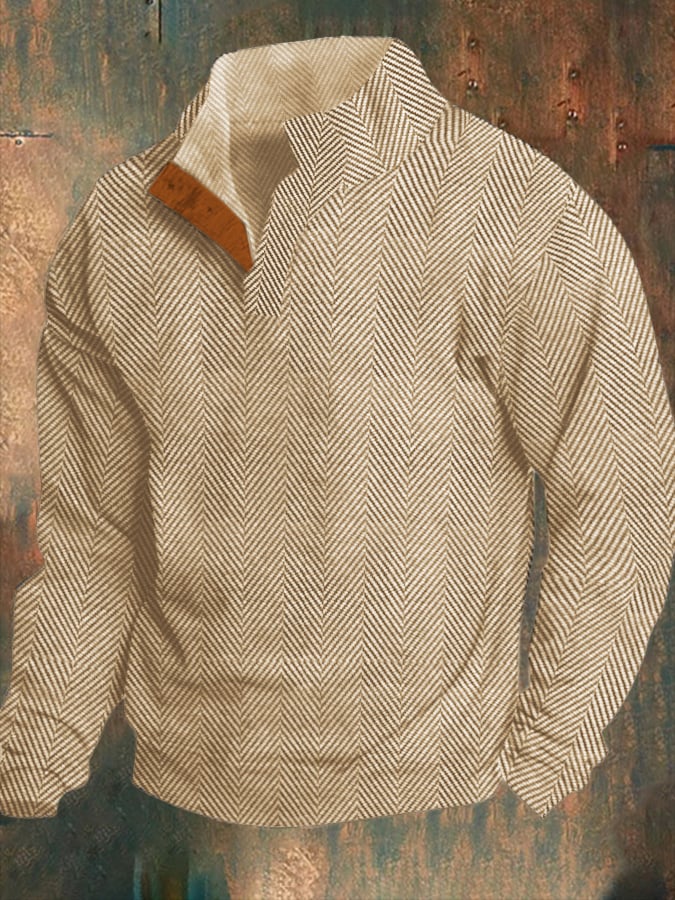 Sudadera Western vintage jacquard Herringbone Design Stand cuello Button (Non-estampado) para hombre