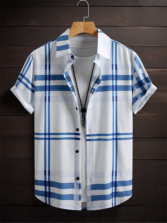 Camisa a cuadros ejecutivo de manga corta para hombre