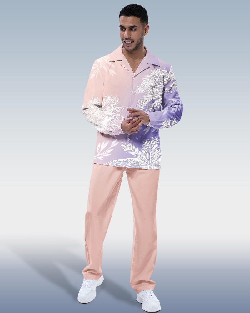 Suitmens Pink Leaf de manga larga Walking Suit para hombre