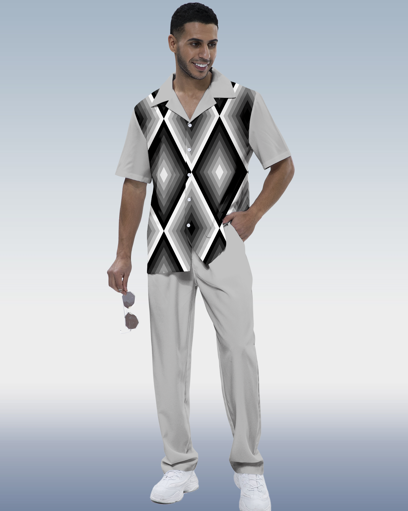 Camisa retro estampado de manga corta walking suit 898 para hombre