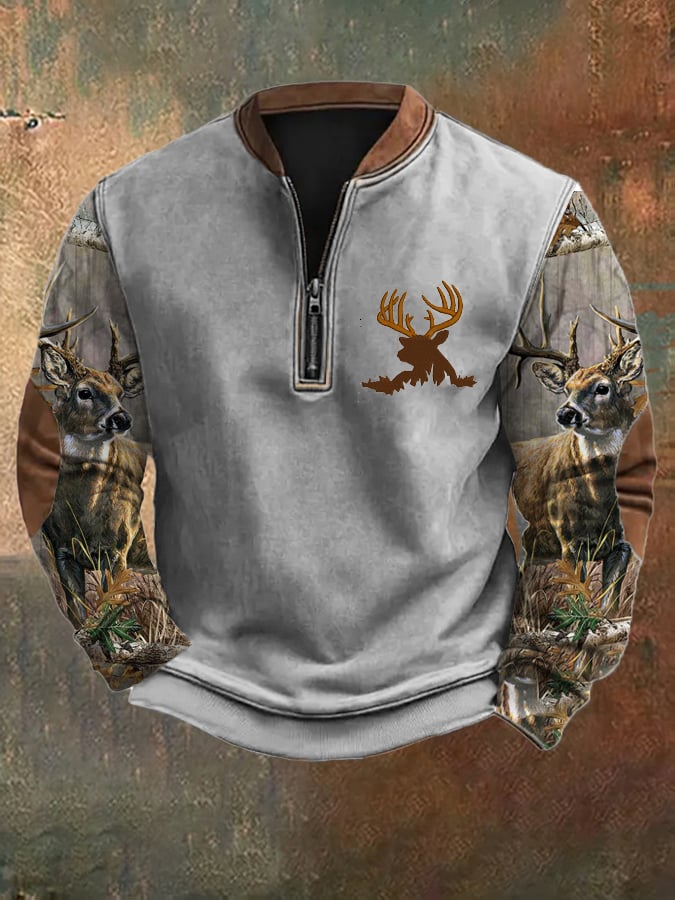 Sudadera vintage Art Forest Elk con cierre para hombre