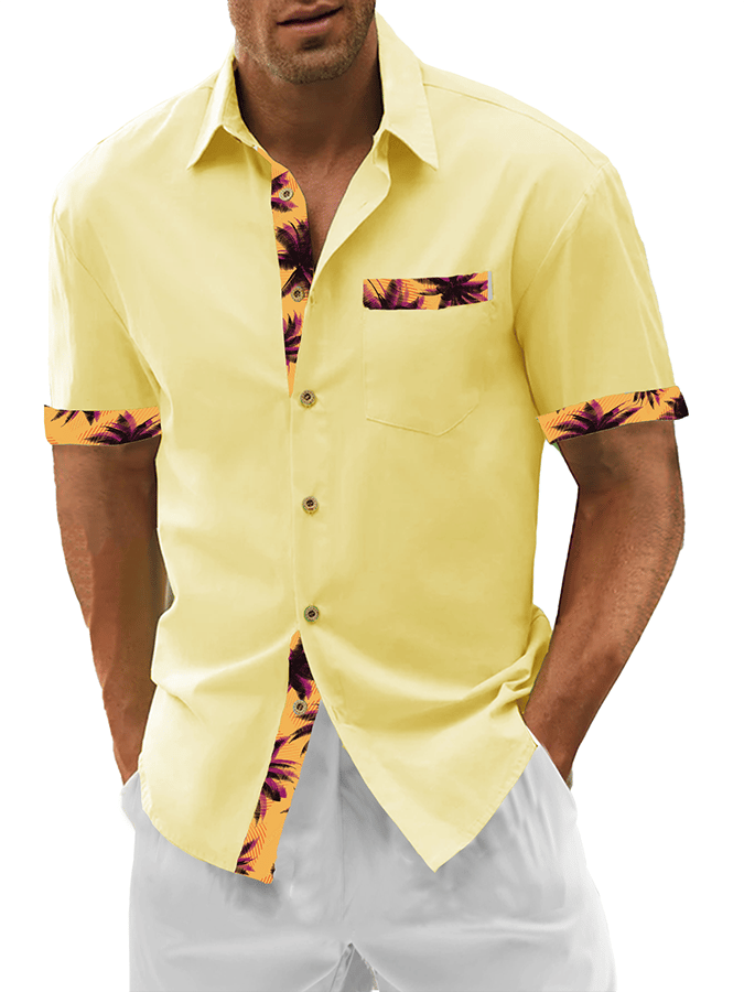 Camisa Resort Style Contrast estampado casual de manga corta para hombre