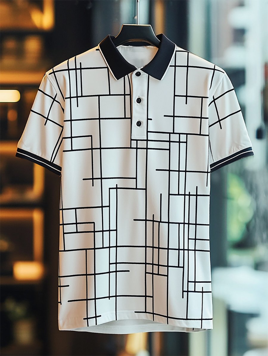 Camisa polo ejecutivo casual Bauhaus estampado Button de manga corta para hombre