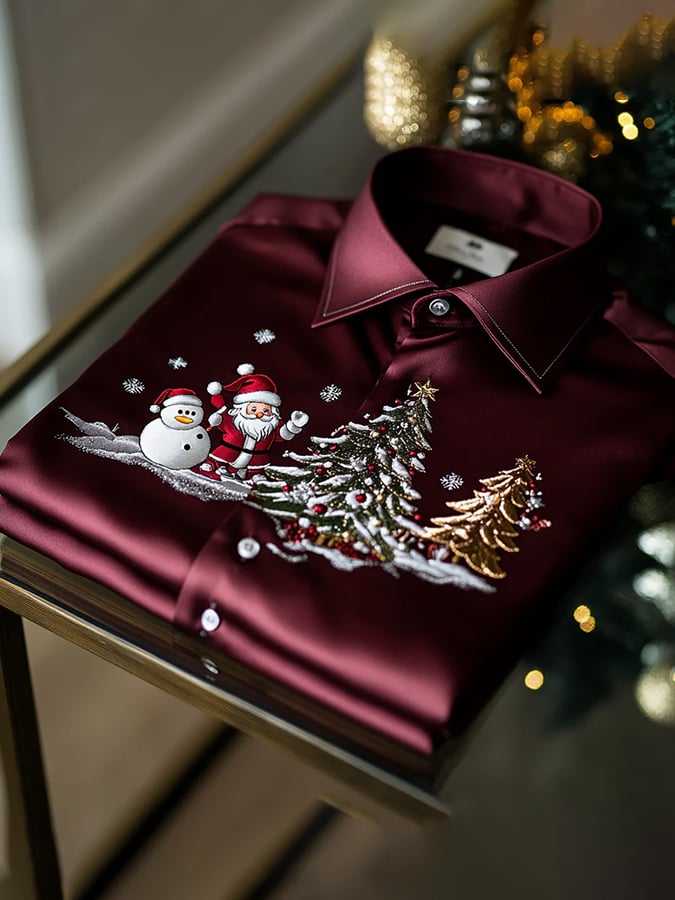 Camisa seda Christmas de lujo ejecutivo de manga larga para hombre