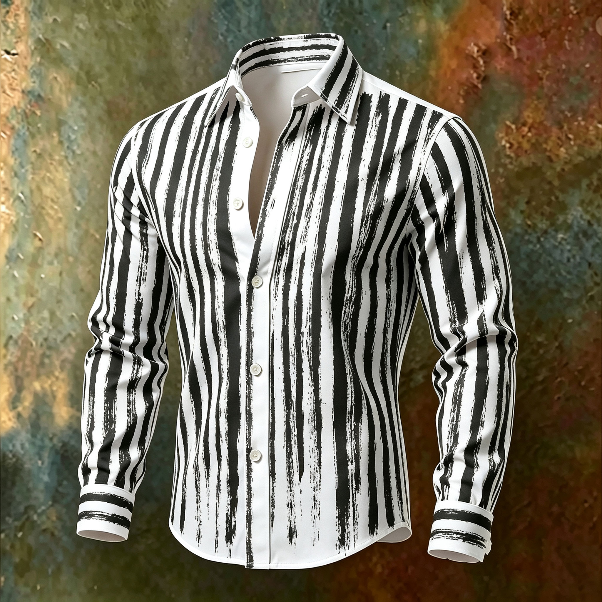 para hombre a rayas de manga larga camisa