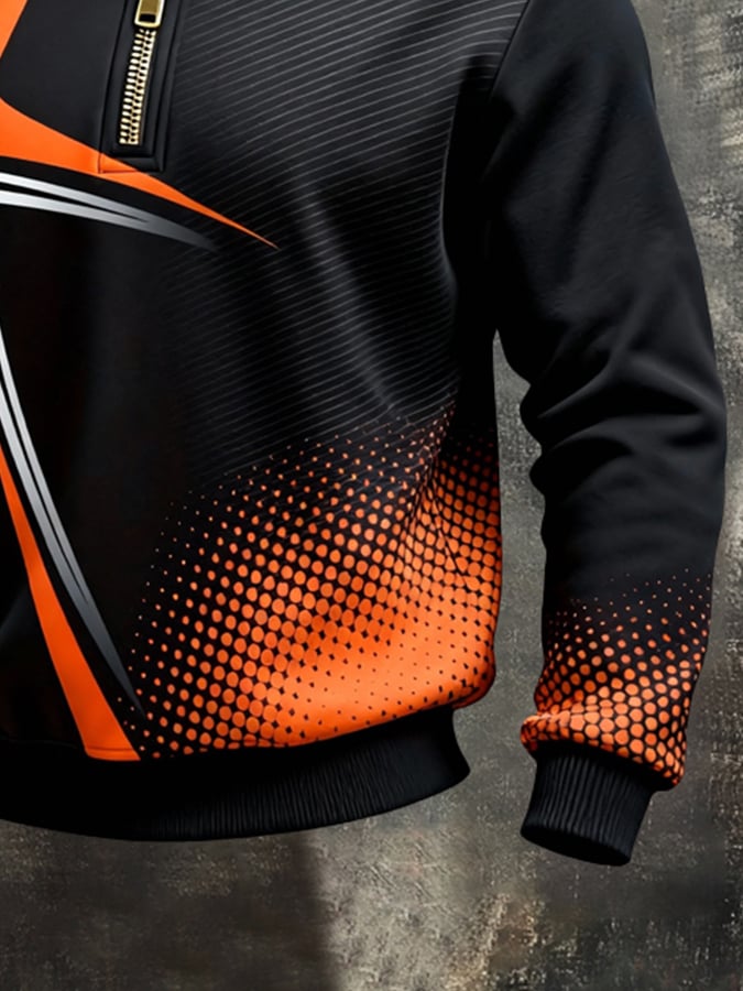 Sudadera retro en bloques de color estampado Color-Blocked con cierre para hombre