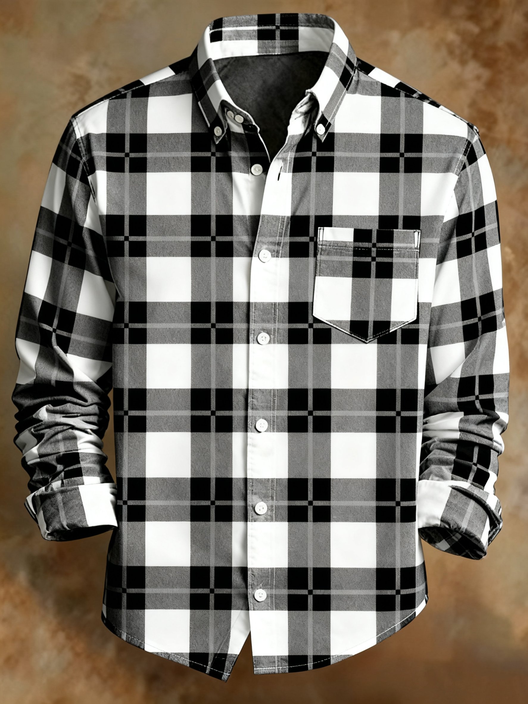 Camisa retro Abstract Art estampado a cuadros diseño ejecutivo Style para hombre