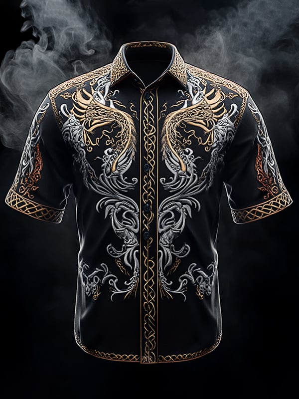 Camisa retro Viking gráfico de manga corta para hombre