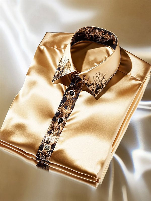 Camisa satén Luxe de manga corta Button para hombre