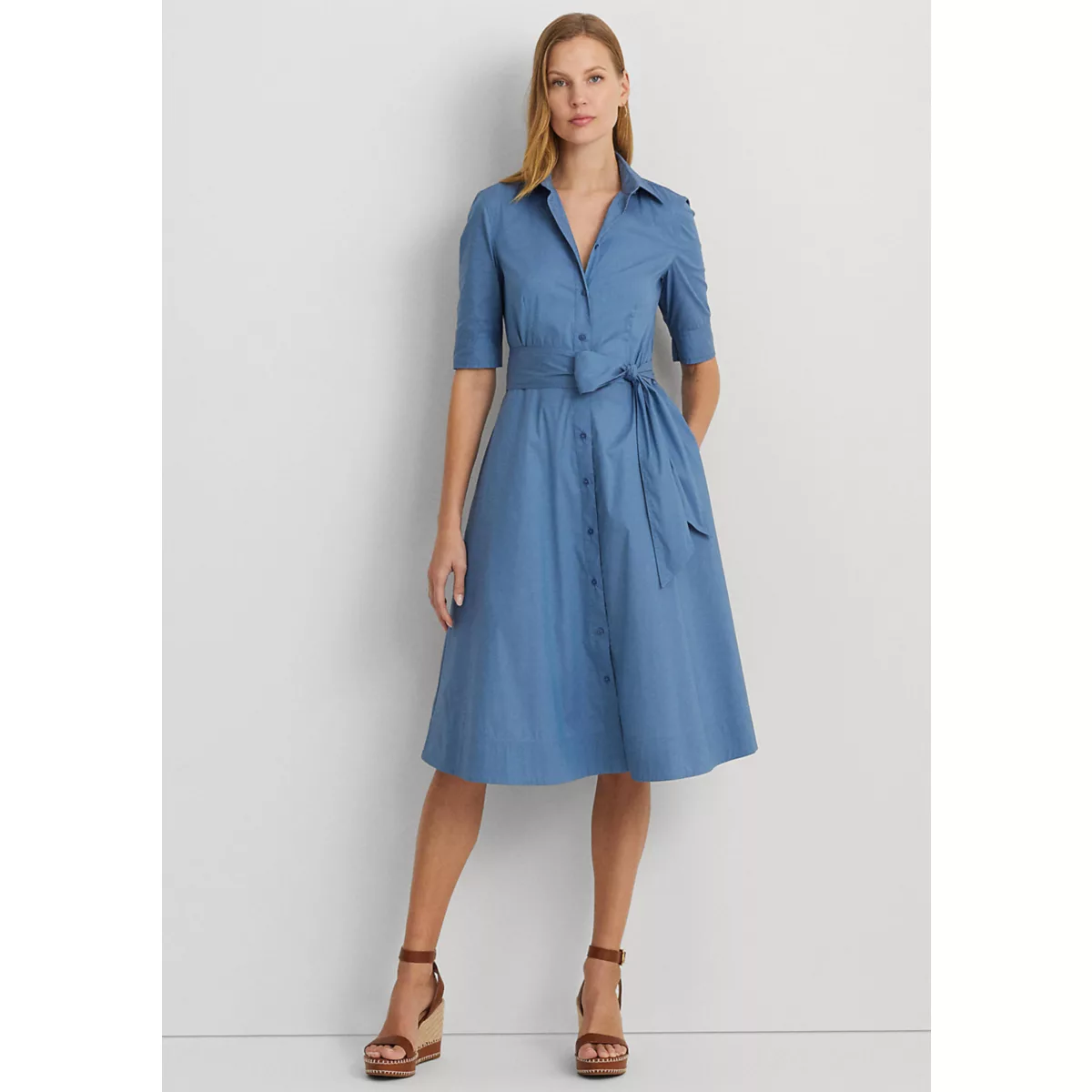 Belted Cotton Blend Shirtdress - 1