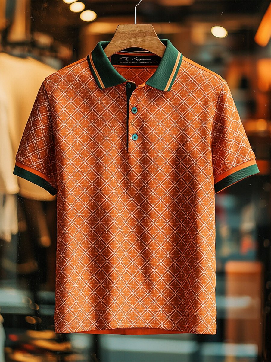 Camisa polo casual ejecutivo Cross estampado Button de manga corta para hombre