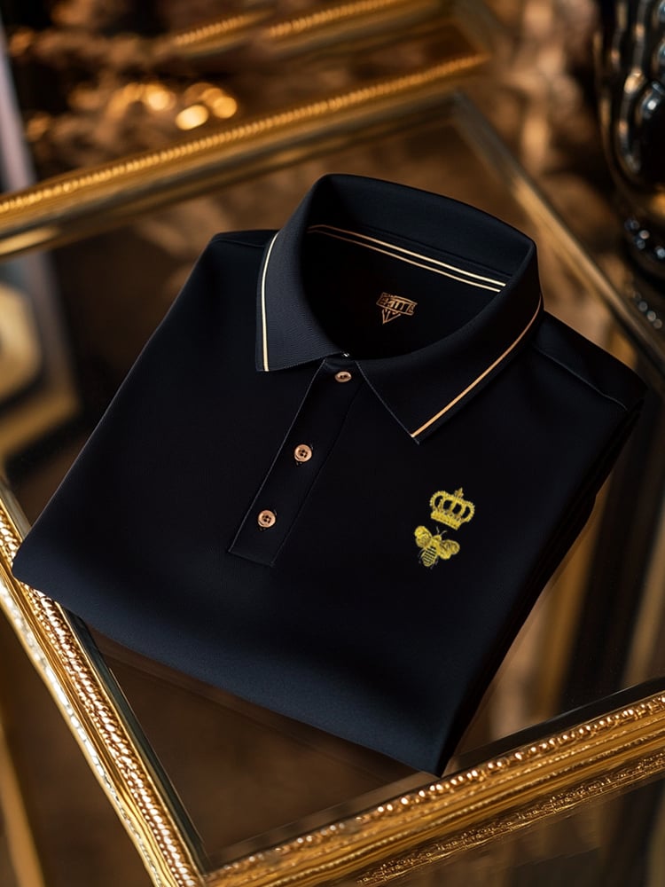 Camisa polo clásico ejecutivo Check Logo Button de manga corta para hombre