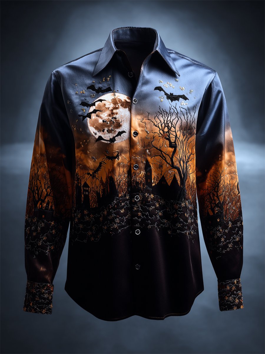 Camisa vintage Halloween estampado de manga larga para hombre