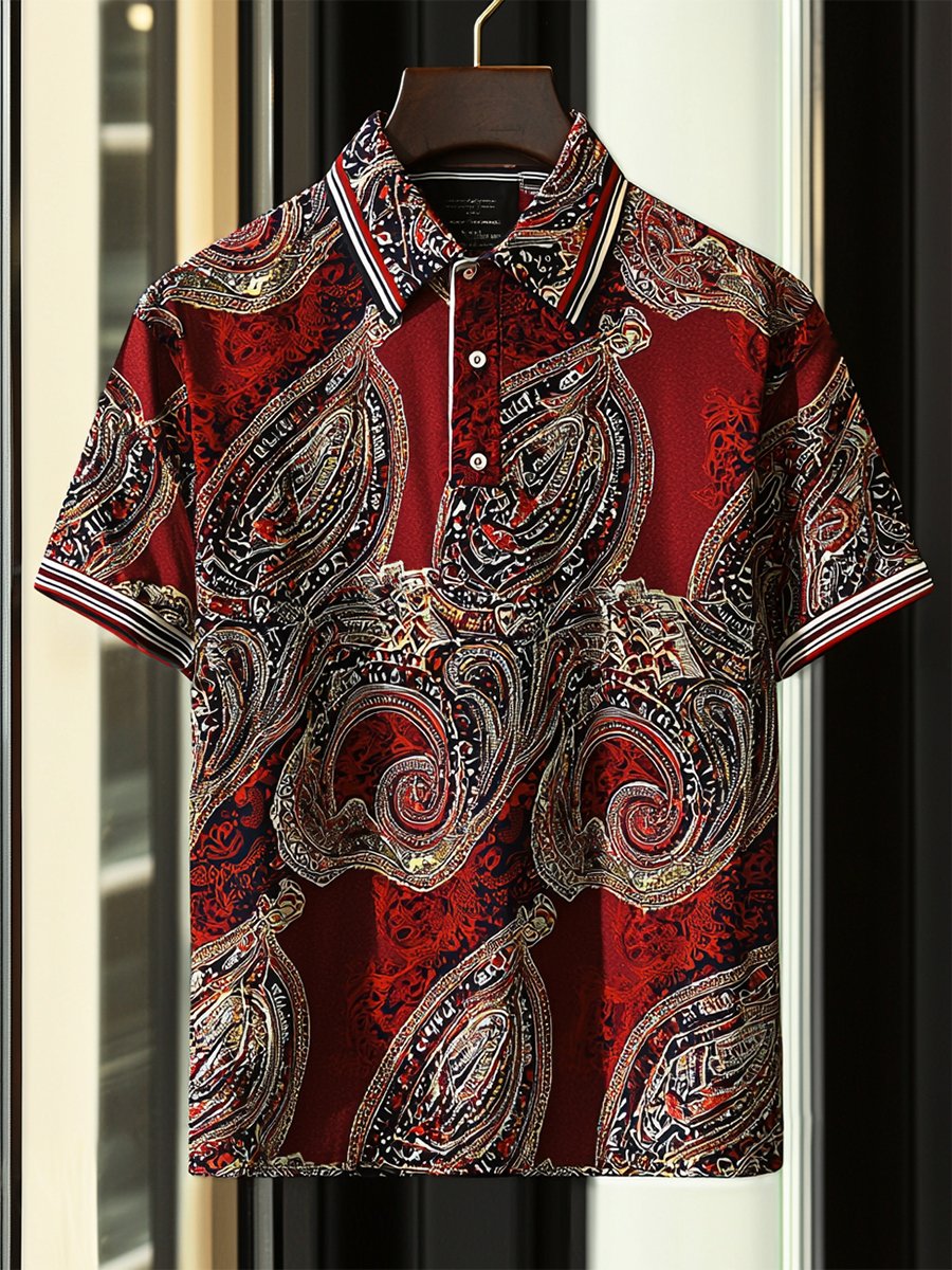 Camisa polo casual ejecutivo Paisley Button de manga corta para hombre