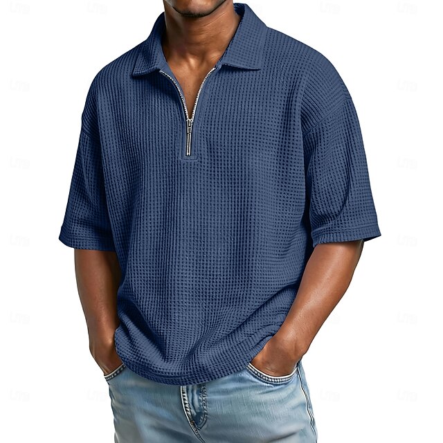 Camisa Waffle polos Zip Polo para hombre