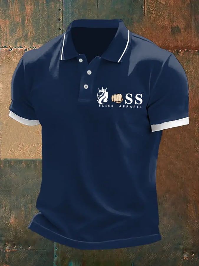 Camisa polo retro Letter estampado casual para hombre